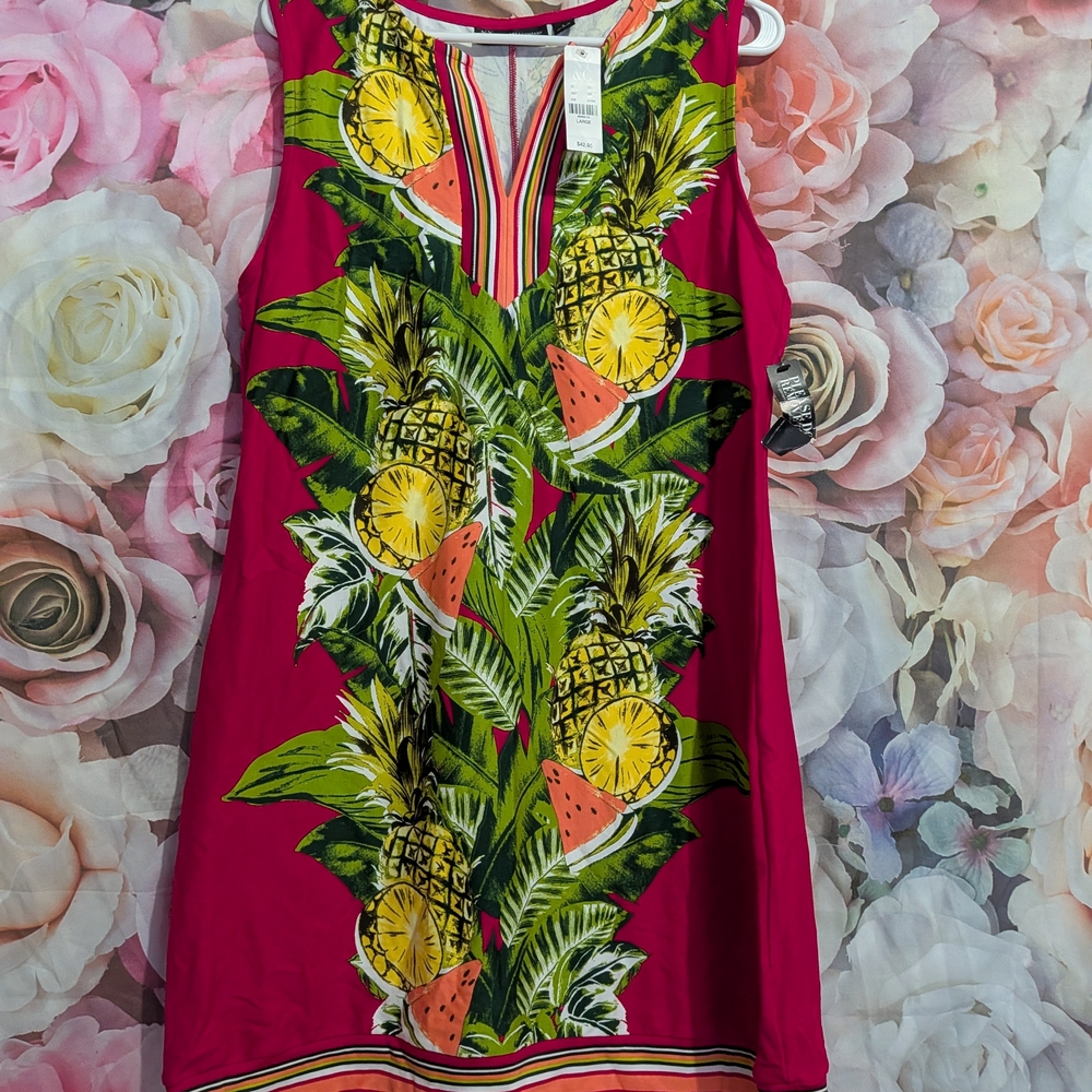 New York & Company Pink Tropical Print Dress